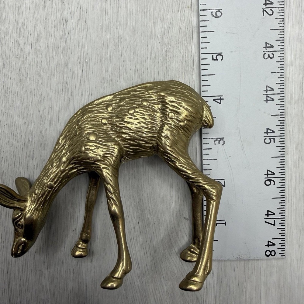 Vintage Brass Deer Reindeer Statue Set of 2 Buck and Doe 4 1/2" and 7" Tall EUC - Picture 9 of 9